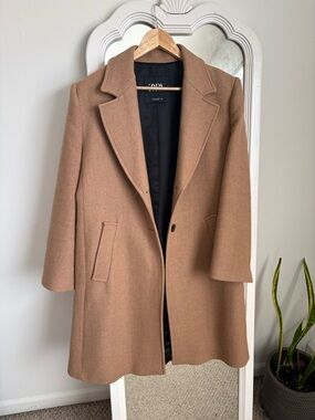 Zara Tan Wool Coat with Notch Lapel
